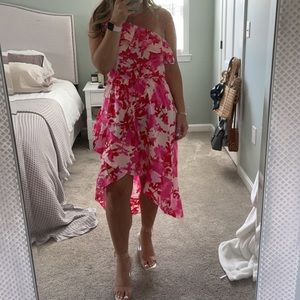 Pink Floral One Shoulder Dress